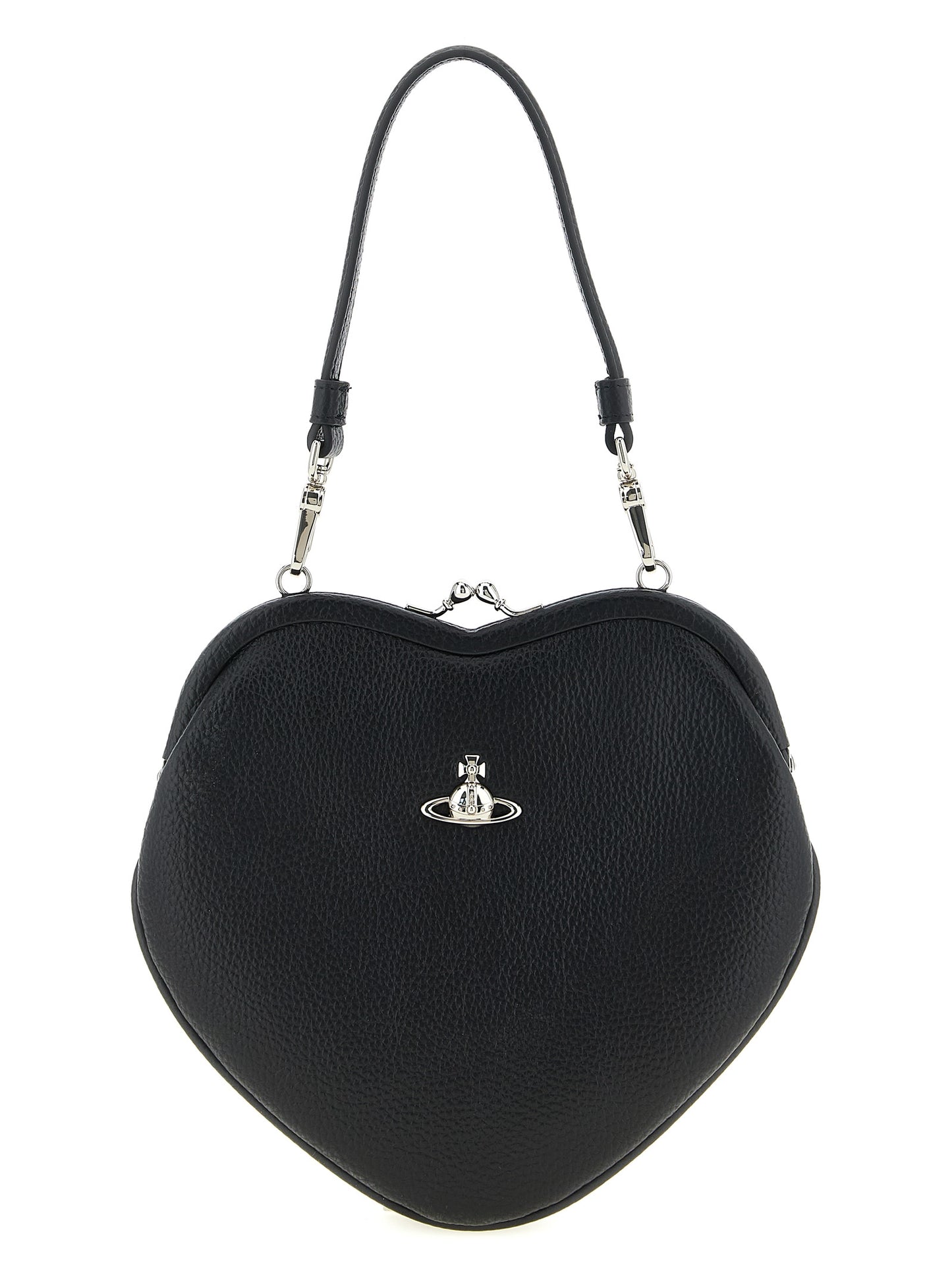 Frame Handbag by Vivienne Westwood for women in polyurethane leather black & signature features a ornamental silhouette, showcasing a secure snap, ample , and ornamental shoulder-strap & handle for a sophisticated look.