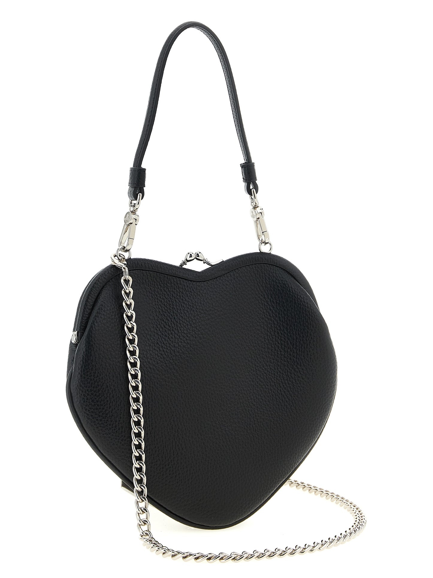Frame Handbag by Vivienne Westwood for women in polyurethane leather black & signature features a refined silhouette, showcasing a secure snap, organized , and versatile shoulder-strap & handle for a refined finish.