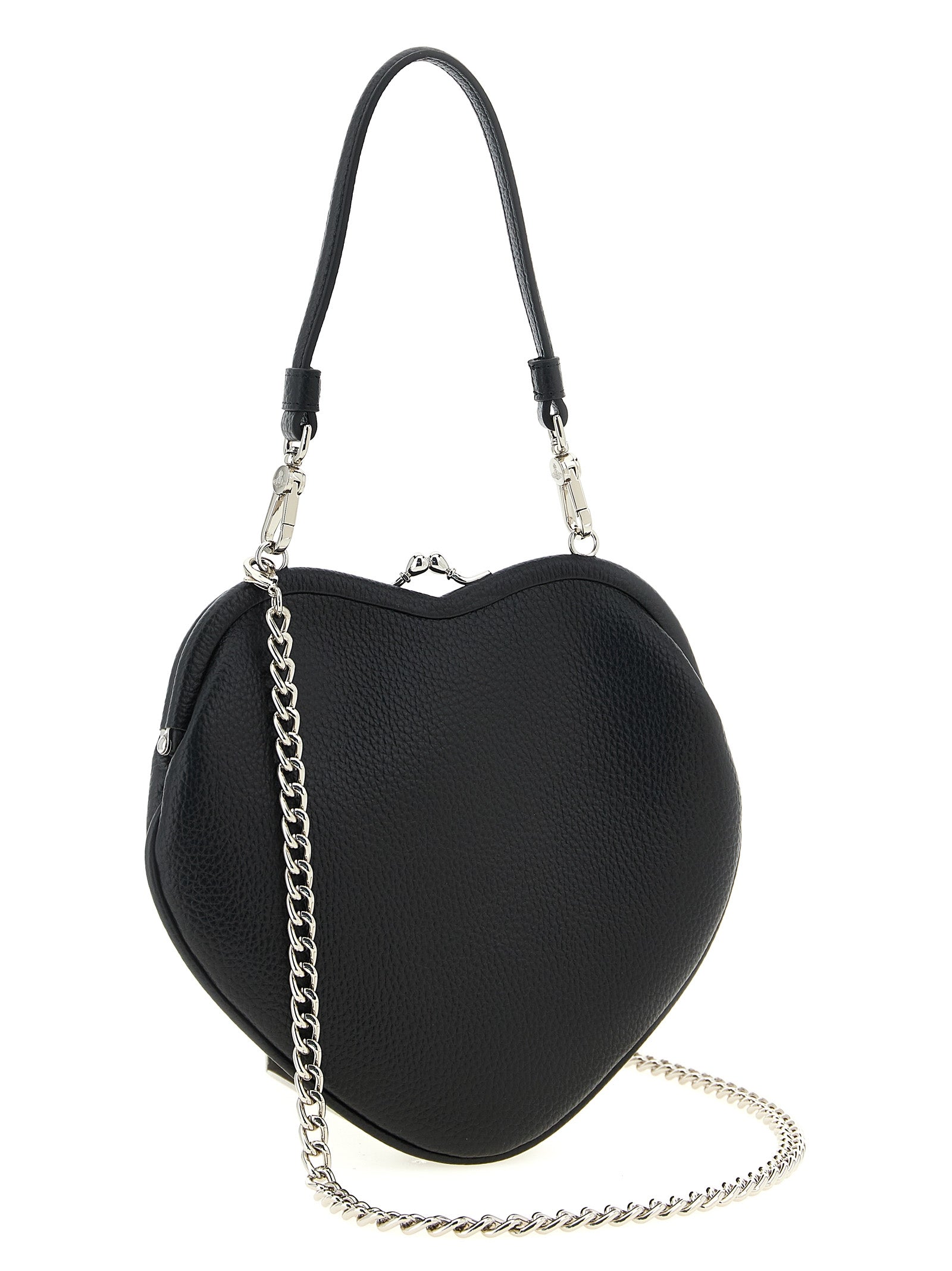 Frame Handbag by Vivienne Westwood for women in polyurethane leather black & signature features a refined silhouette, showcasing a secure snap, organized , and versatile shoulder-strap & handle for a refined finish.