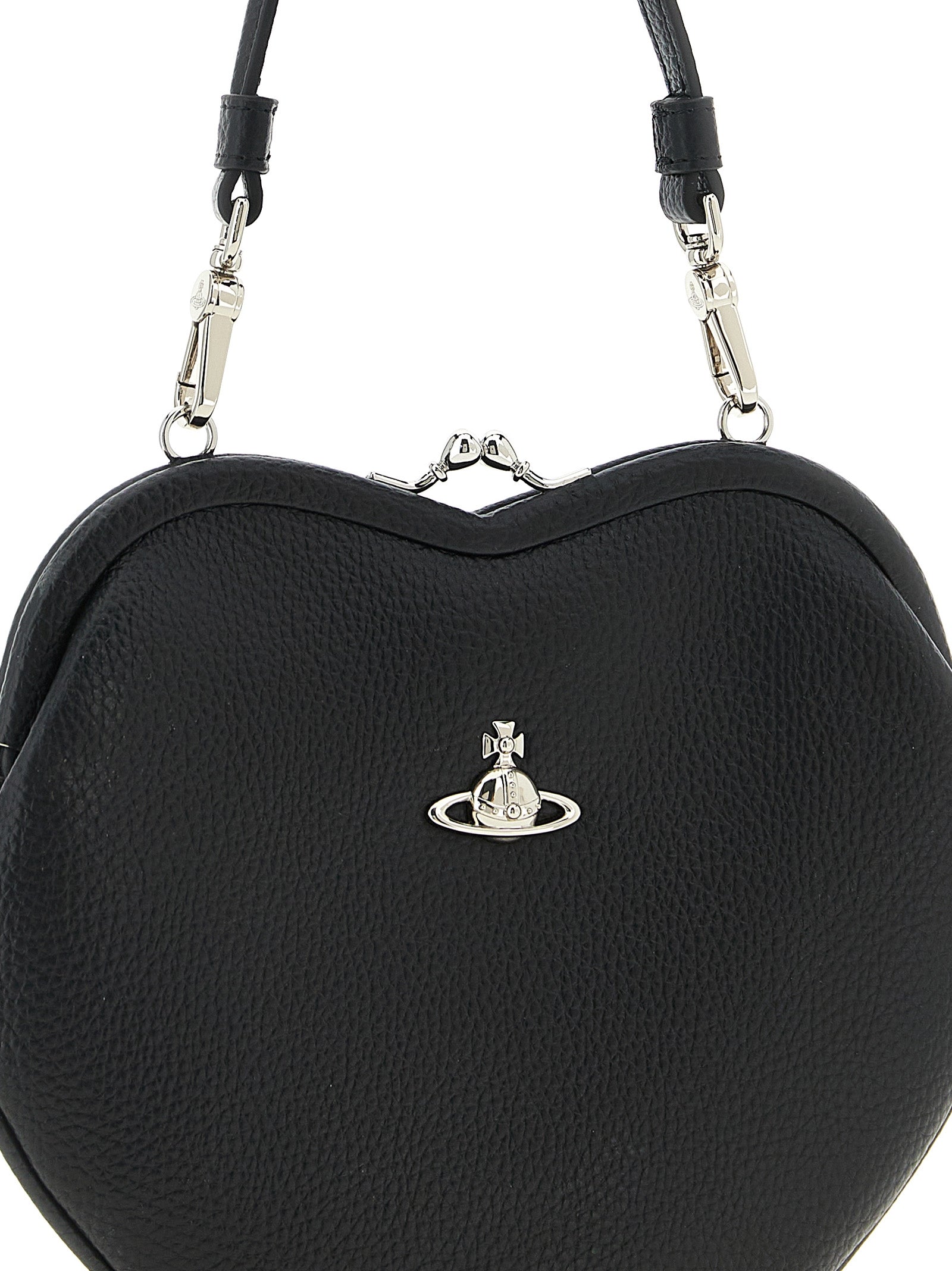 Frame Handbag by Vivienne Westwood for women in polyurethane leather black & signature features a exquisite silhouette, showcasing a secure snap and exquisite with versatile shoulder-strap & handle for a exquisite finish.