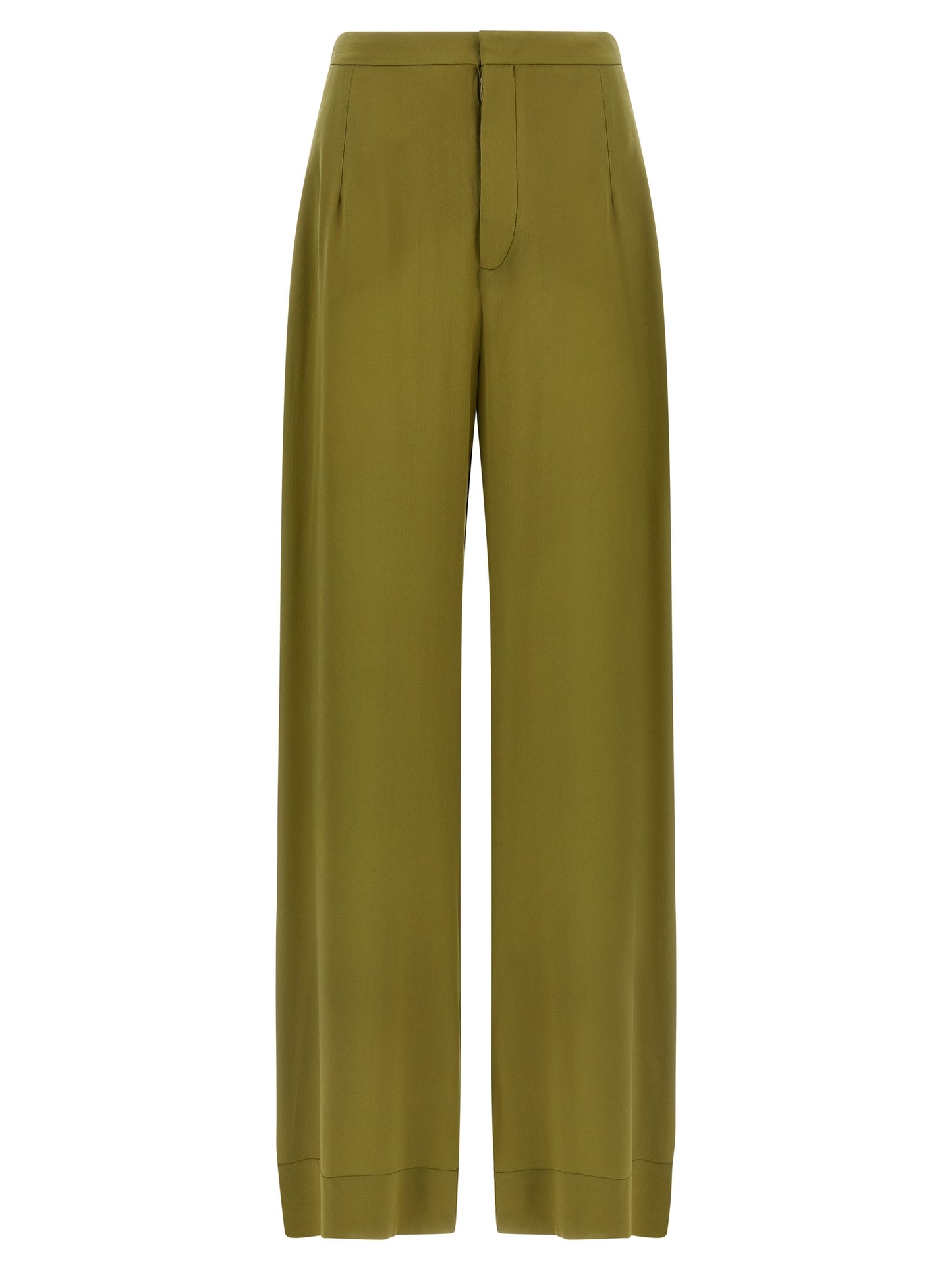 MAISON JEJIA Women's Straight Leg Wide High Rise Silk Trousers - Bicolour Green
