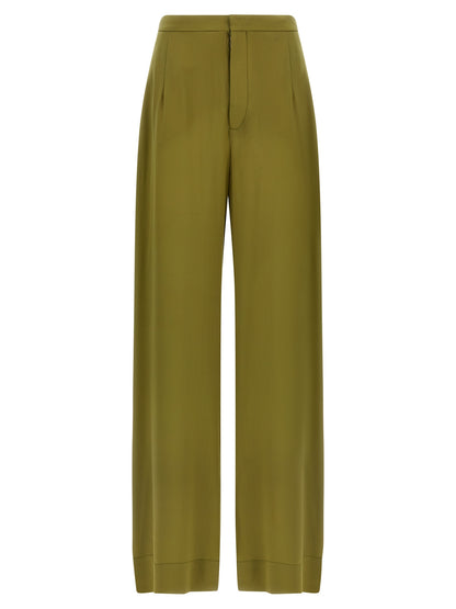 MAISON JEJIA Women's Straight Leg Wide High Rise Silk Trousers - Bicolour Green