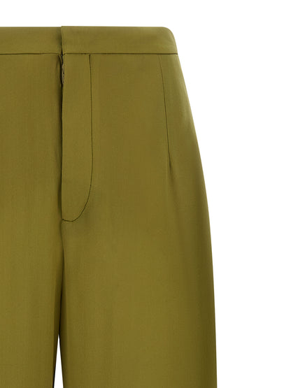 MAISON JEJIA Women's Straight Leg Wide High Rise Silk Trousers - Bicolour Green