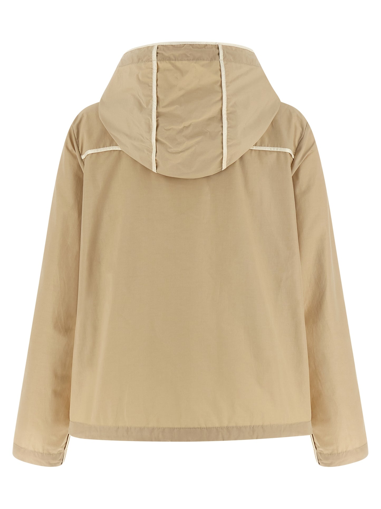 Hooded Windbreaker Jacket by Moncler for women in cotton polyester beige & signature showcases a urban chic silhouette, detailed with a urban chic hooded neckline and functional pockets, hooded & windproof for a polished finish.