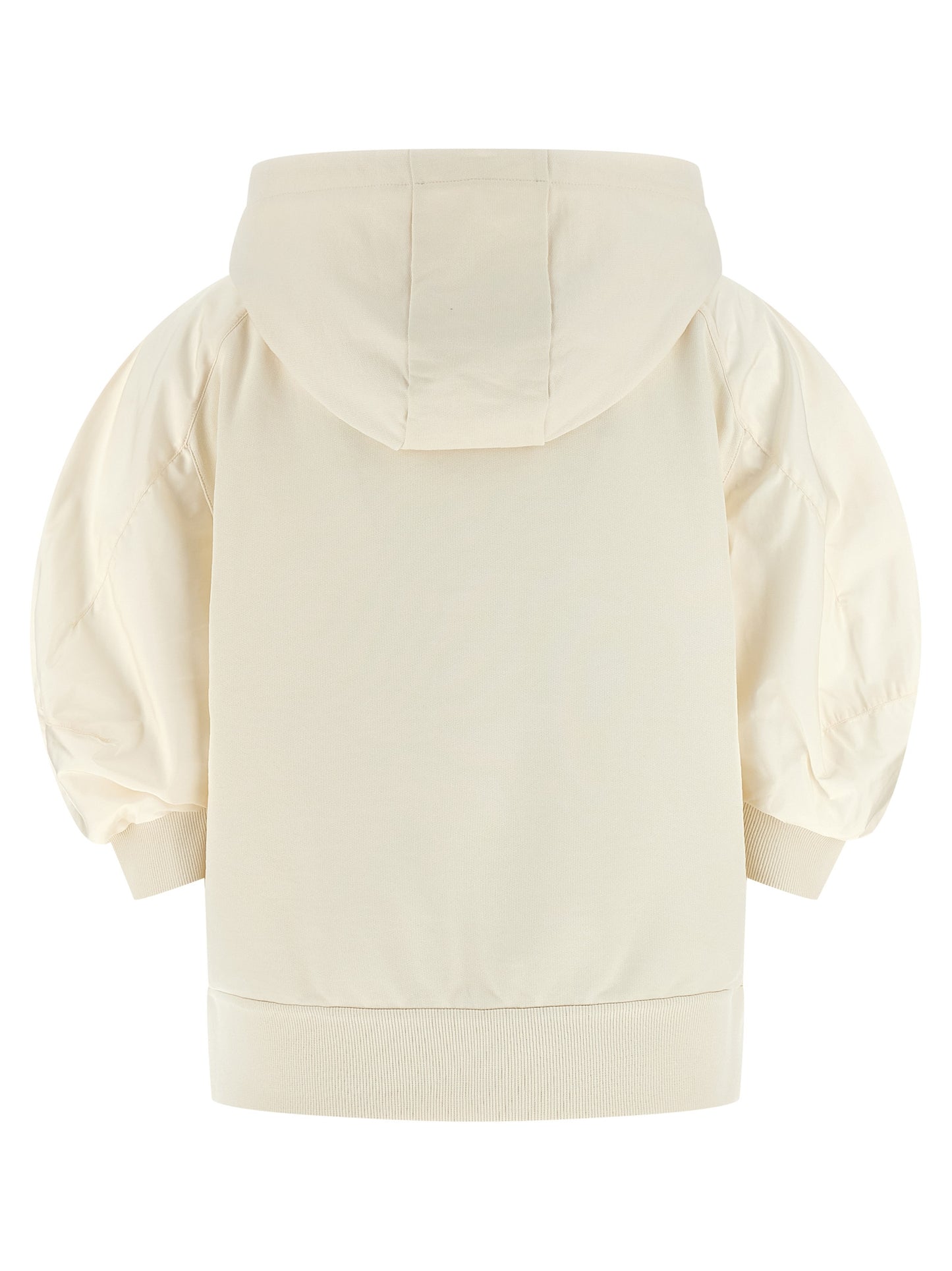 Sweatshirt Hoodie by Moncler for women in nylon cotton white features an avant-garde silhouette, showcasing a sophisticated hooded neckline and detail for a truly avant-garde finish.