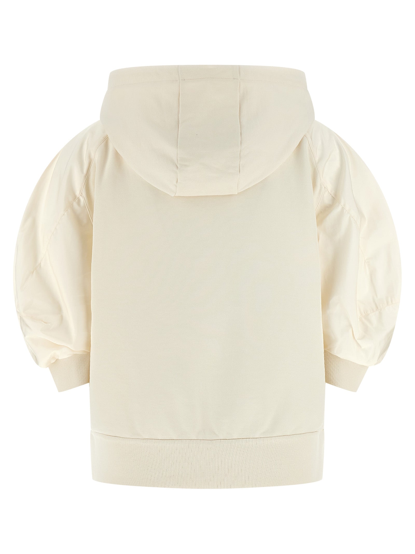 Sweatshirt Hoodie by Moncler for women in nylon cotton white features an avant-garde silhouette, showcasing a sophisticated hooded neckline and detail for a truly avant-garde finish.
