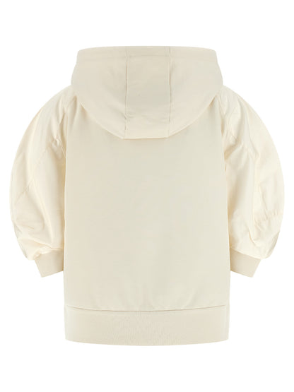 Sweatshirt Hoodie by Moncler for women in nylon cotton white features an avant-garde silhouette, showcasing a sophisticated hooded neckline and detail for a truly avant-garde finish.