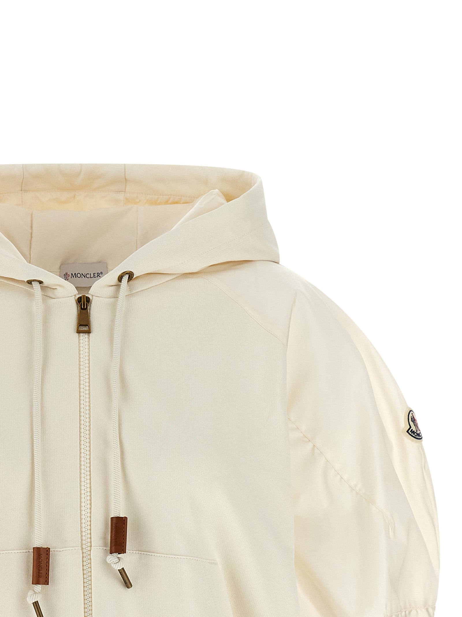 Sweatshirt Hoodie by Moncler for women in nylon cotton white features a edgy silhouette, detailed with a edgy hooded neckline and for a refined finish.