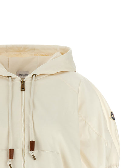 Sweatshirt Hoodie by Moncler for women in nylon cotton white features a edgy silhouette, detailed with a edgy hooded neckline and for a refined finish.