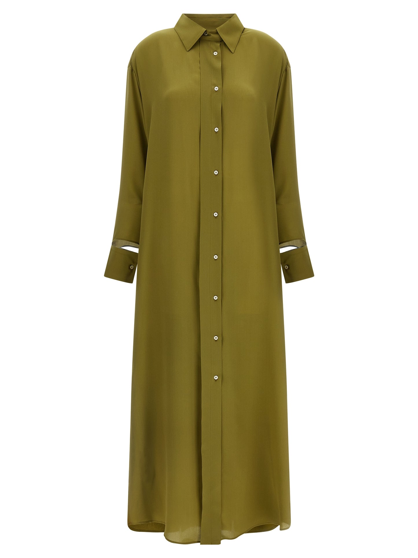 Dress by MAISON JEJIA for women in silk bicolour & green features an magnificent silhouette, artfully detailed with a magnificent shirt-collar neckline and long-sleeve that flows into an magnificent long.