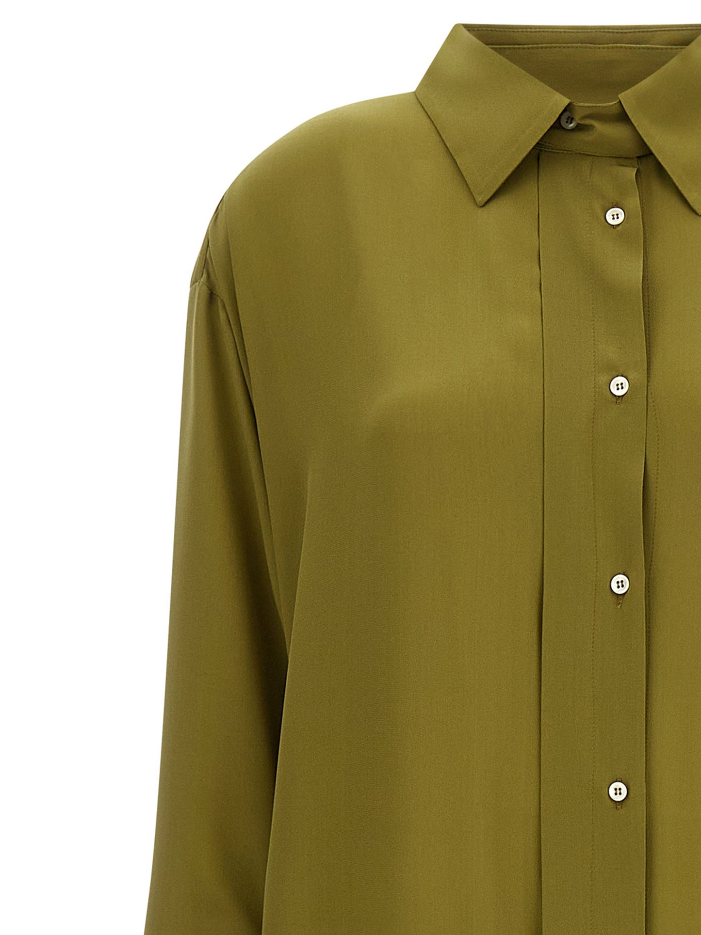 Dress by MAISON JEJIA for women in silk bicolour & green features an cute silhouette, detailed with a and shirt-collar neckline that elegantly flows into a cute long.