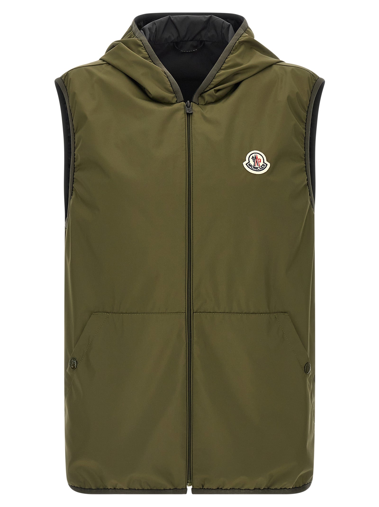 Hooded Vest by Moncler for men in polyester felt multicolor features an on trend silhouette, showcasing a sophisticated hooded shirt-collar neckline and premium hooded & windproof for a truly on trend finish.