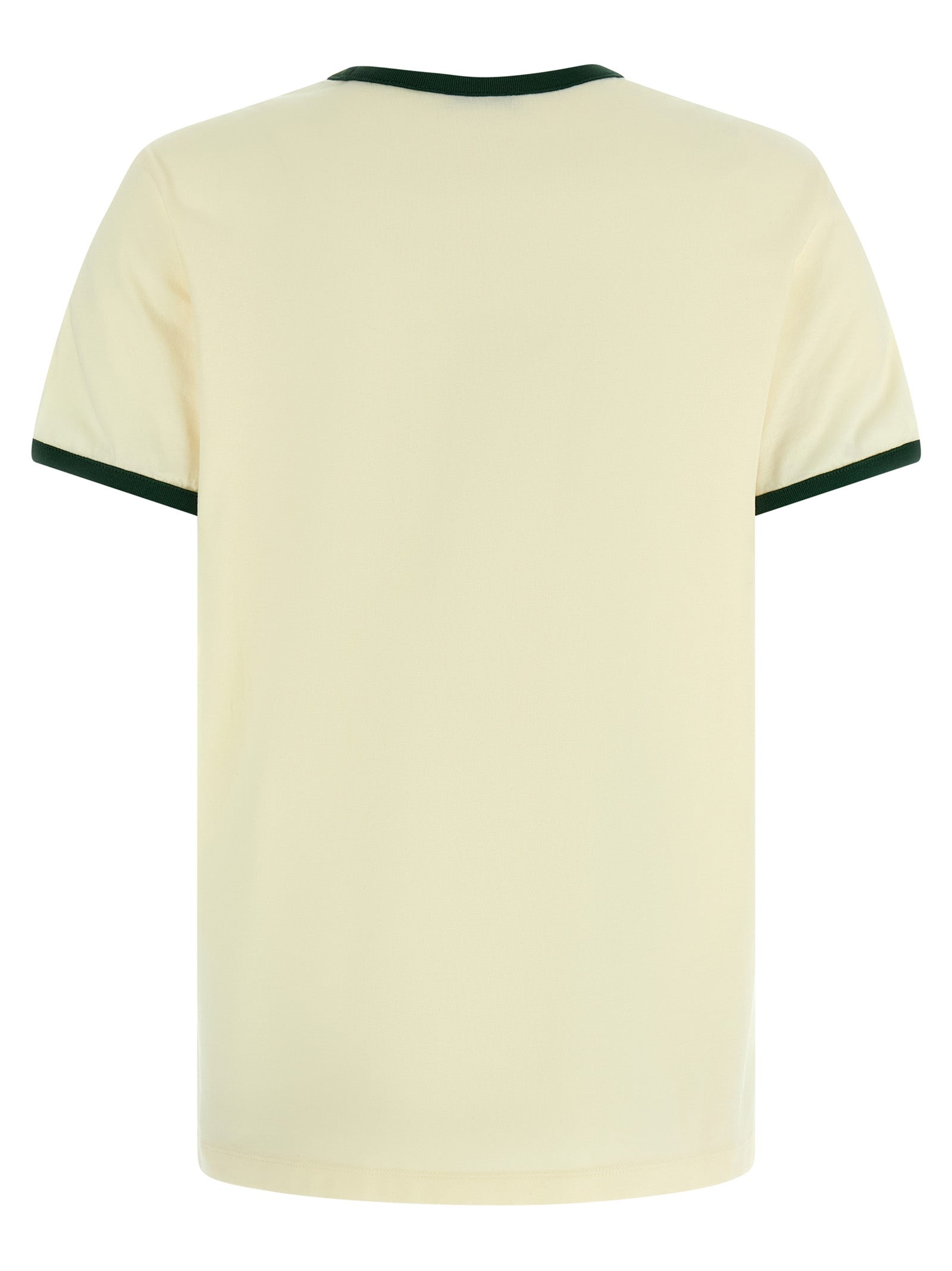 T-Shirt by Moncler for women in cotton beige & print features an edgy silhouette, meticulously detailed with a sophisticated and crew neckline for a truly edgy finish.