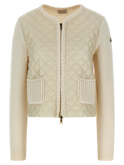 Cardigan by Moncler for women in polyamide cotton felt beige features a nuanced silhouette with a refined crew neckline and nuanced detailing for a sophisticated look.