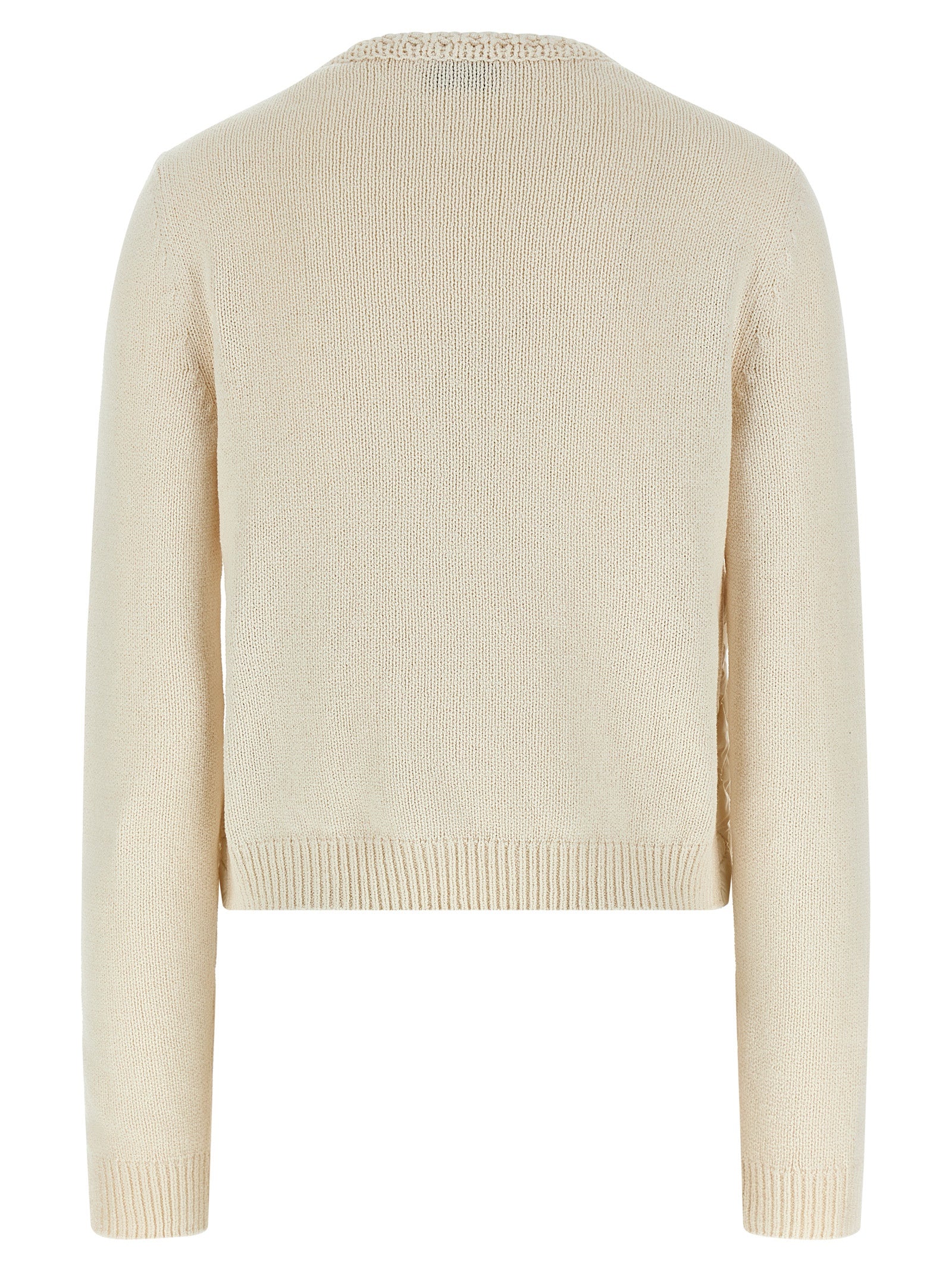 Cardigan by Moncler for women in polyamide cotton felt beige features an crisp silhouette, showcasing a sophisticated crew neckline and detail for a truly crisp finish.