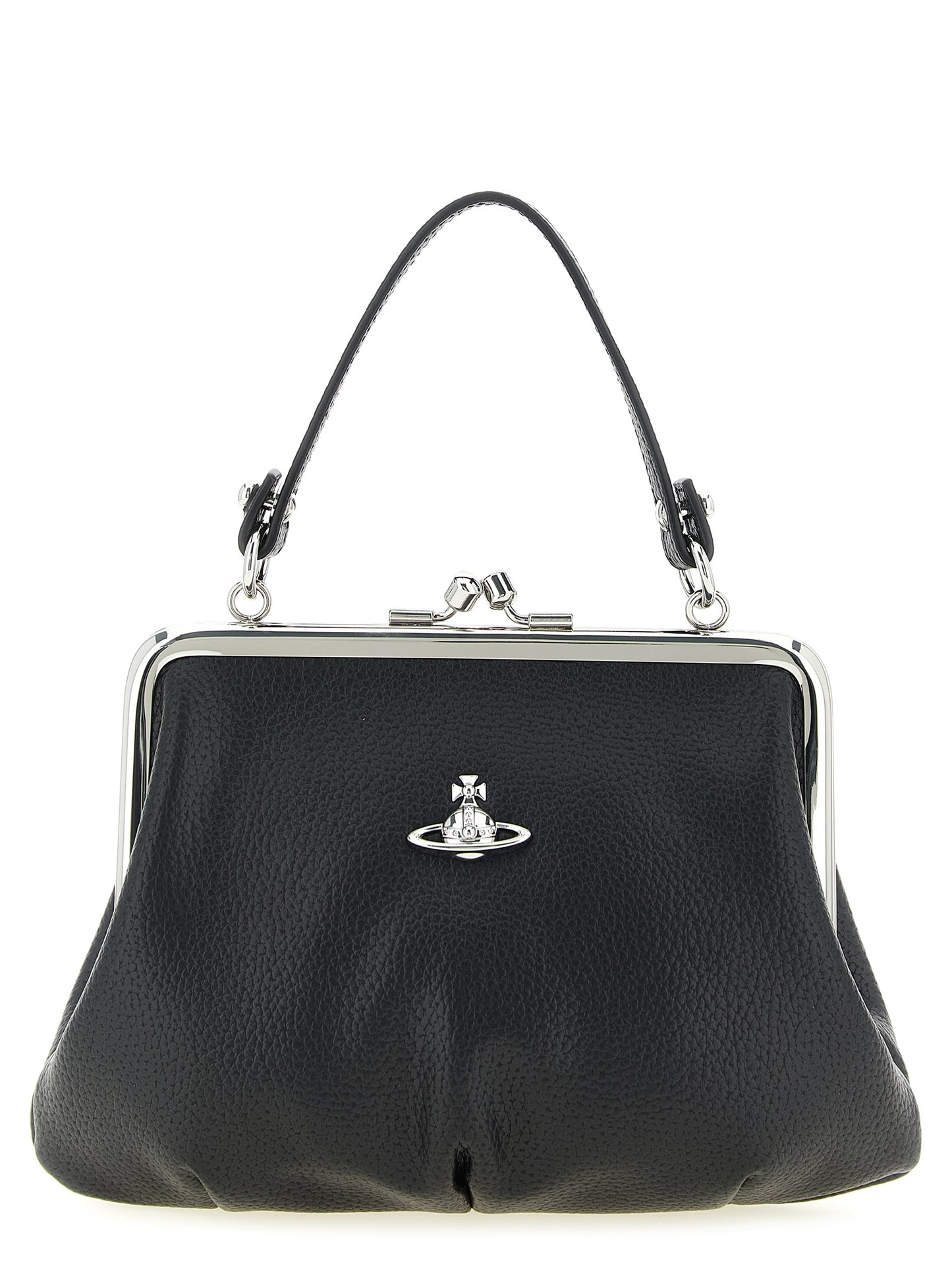 Frame Handbag by Vivienne Westwood for women in pvc cotton polyester black & signature features a refined silhouette, showcasing a secure snap, organized , and versatile shoulder-strap & handle for a refined finish.