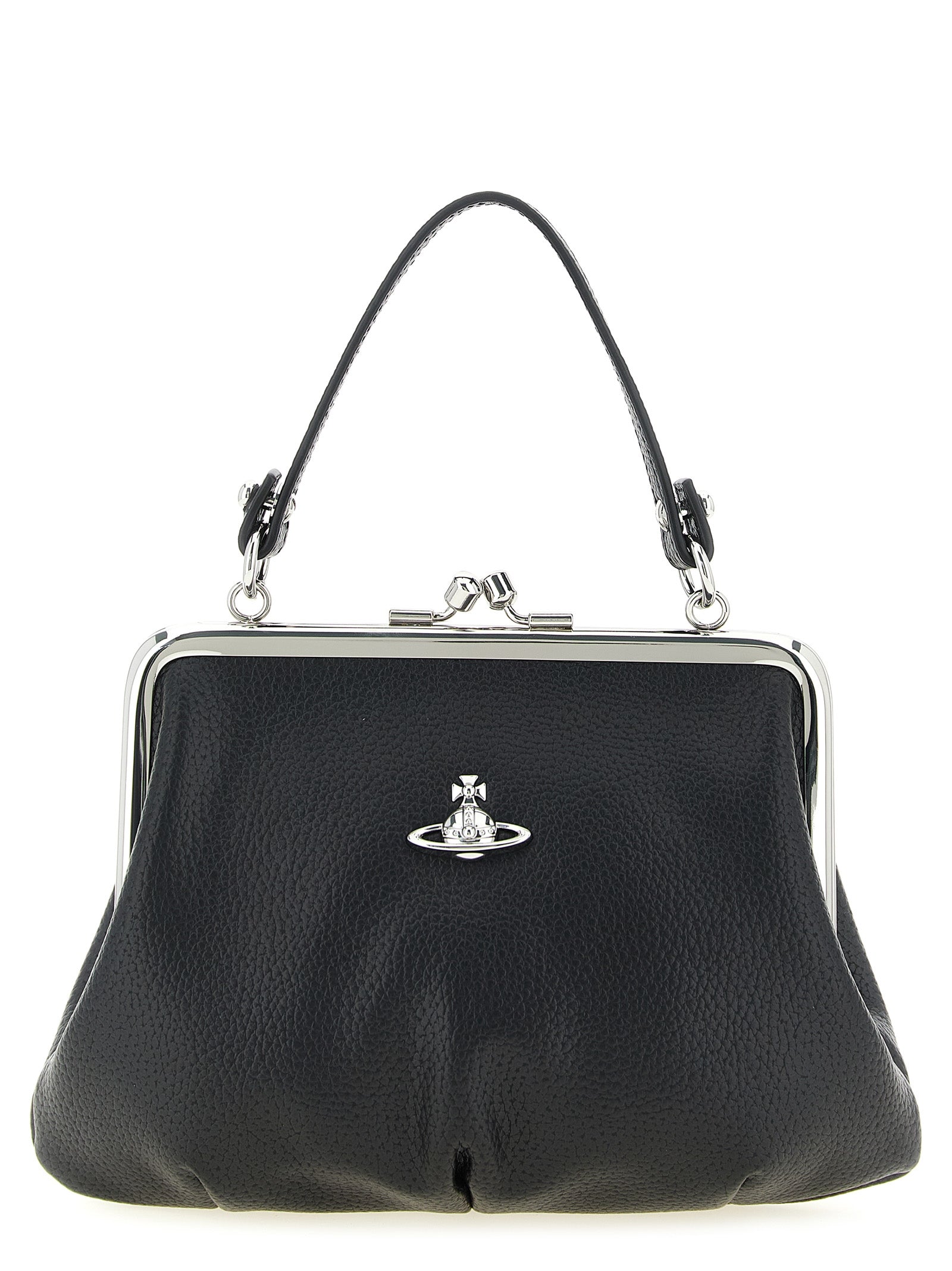 Frame Handbag by Vivienne Westwood for women in pvc cotton polyester black & signature features a refined silhouette, showcasing a secure snap, organized , and versatile shoulder-strap & handle for a refined finish.