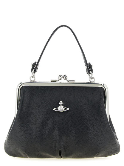 Frame Handbag by Vivienne Westwood for women in pvc cotton polyester black & signature features a refined silhouette, showcasing a secure snap, organized , and versatile shoulder-strap & handle for a refined finish.