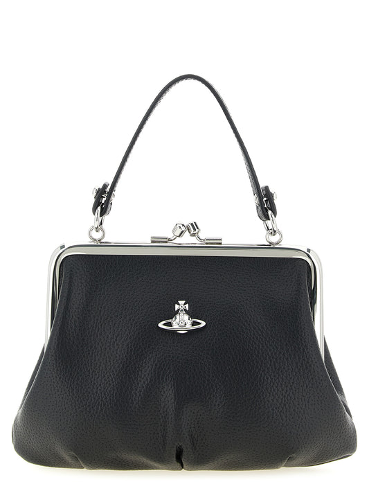 Frame Handbag by Vivienne Westwood for women in pvc cotton polyester black & signature features a refined silhouette, showcasing a secure snap, organized , and versatile shoulder-strap & handle for a refined finish.