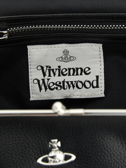 Frame Handbag by Vivienne Westwood for women in pvc cotton polyester black & signature presents a ornamental silhouette, showcasing a secure snap, ample , and versatile shoulder-strap & handle for a ornamental finish.