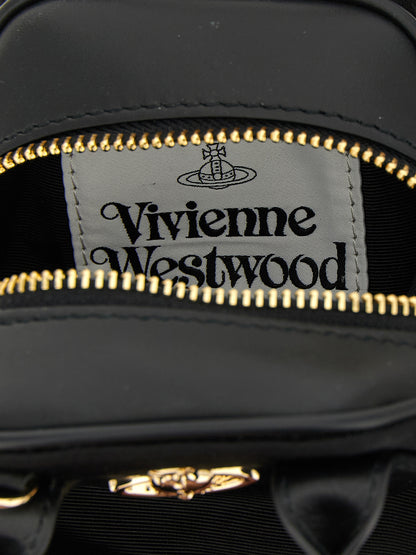 Mini Handbag by Vivienne Westwood for women in viscose & rubber black features a signature silhouette, showcasing a secure zipper and signature with versatile shoulder-strap, adjustable-strap & handle for a sophisticated look.