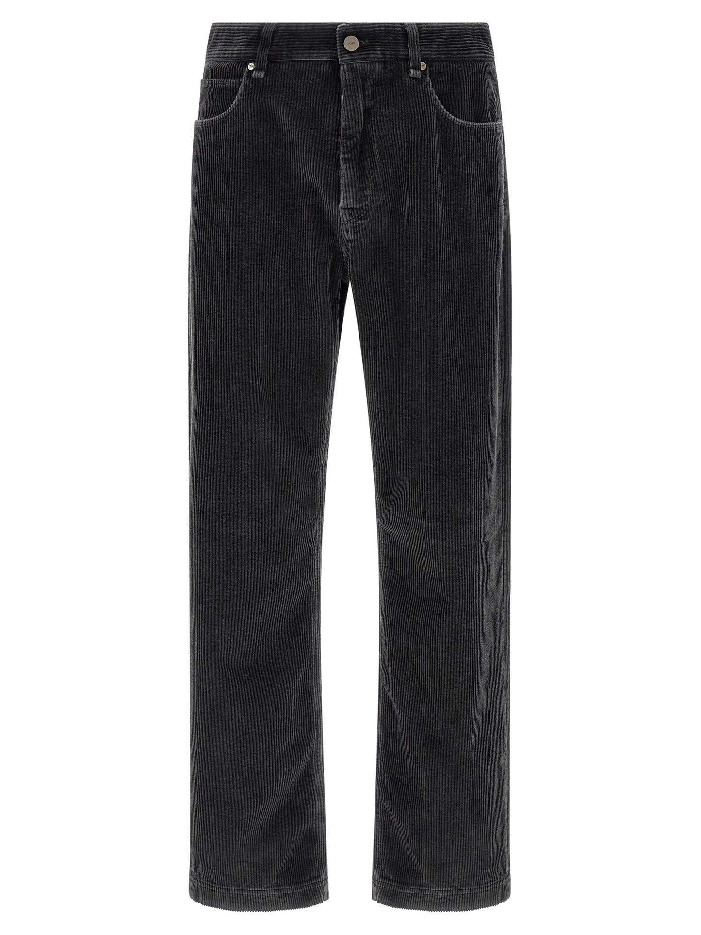 Fendi Icon Men's Regular Fit Velvet Cotton Trousers - Gray