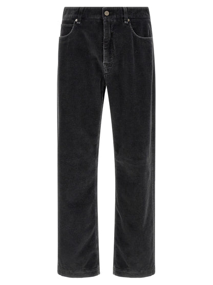 Fendi Icon Men's Regular Fit Velvet Cotton Trousers - Gray