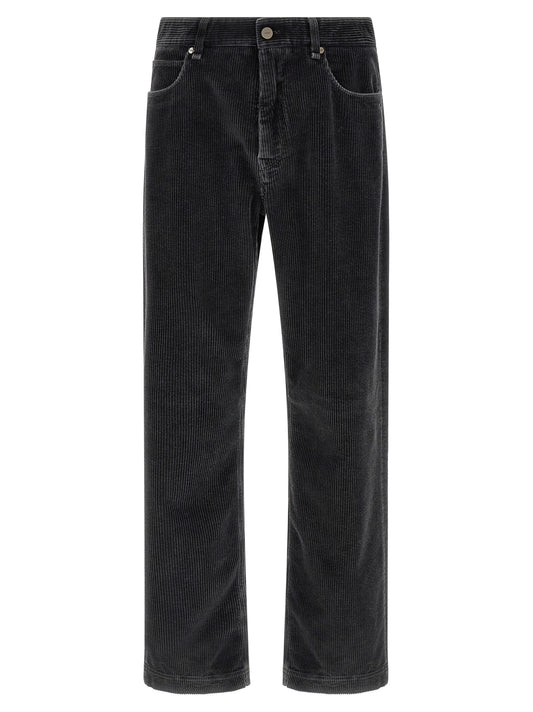 Fendi Icon Men's Regular Fit Velvet Cotton Trousers - Gray