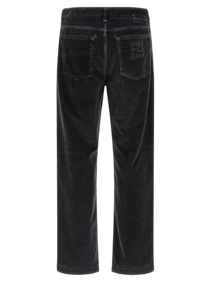 Fendi Icon Men's Regular Fit Velvet Cotton Trousers - Gray