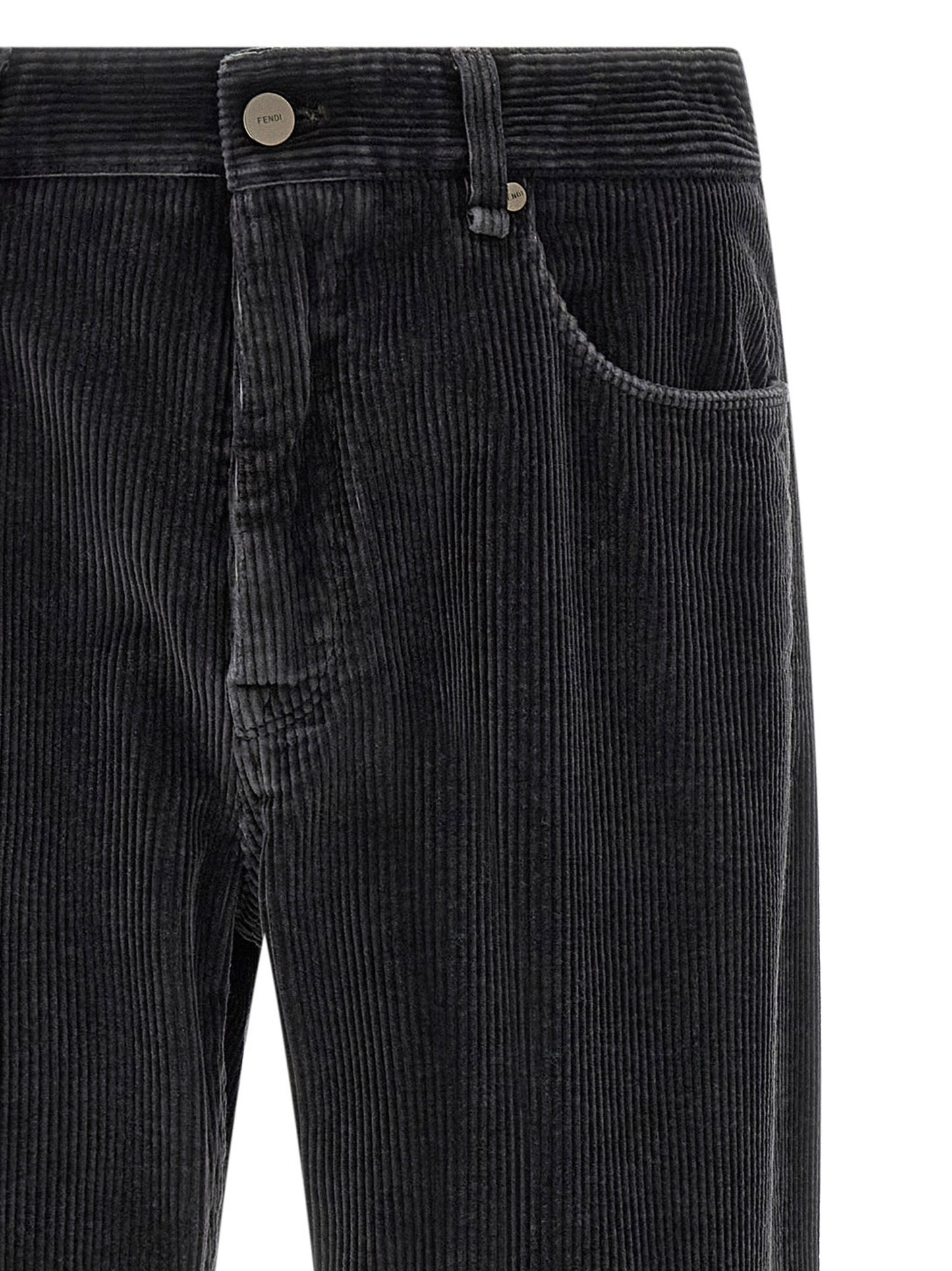 Fendi Icon Men's Regular Fit Velvet Cotton Trousers - Gray