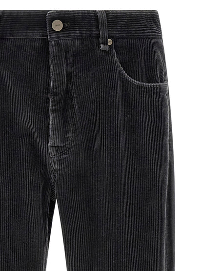Fendi Icon Men's Regular Fit Velvet Cotton Trousers - Gray
