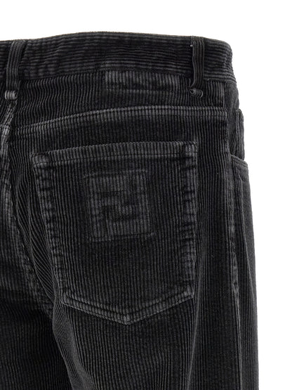 Fendi Icon Men's Regular Fit Velvet Cotton Trousers - Gray