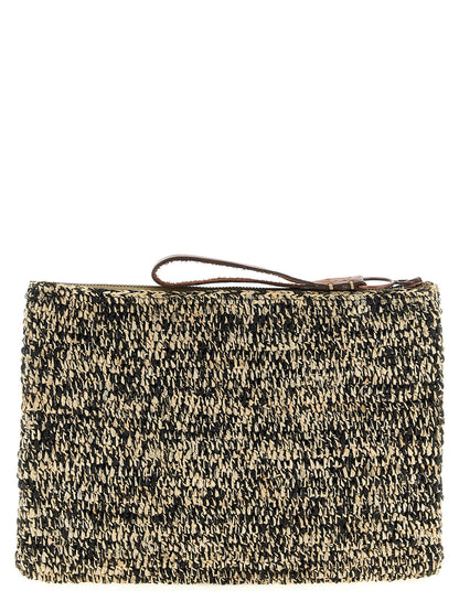 Clutch Handbag by Ibeliv for women in synthetic polyurethane leather bicolour, black & white showcases a sculptural silhouette, featuring a secure zipper, ample , and versatile handle for a sculptural finish.