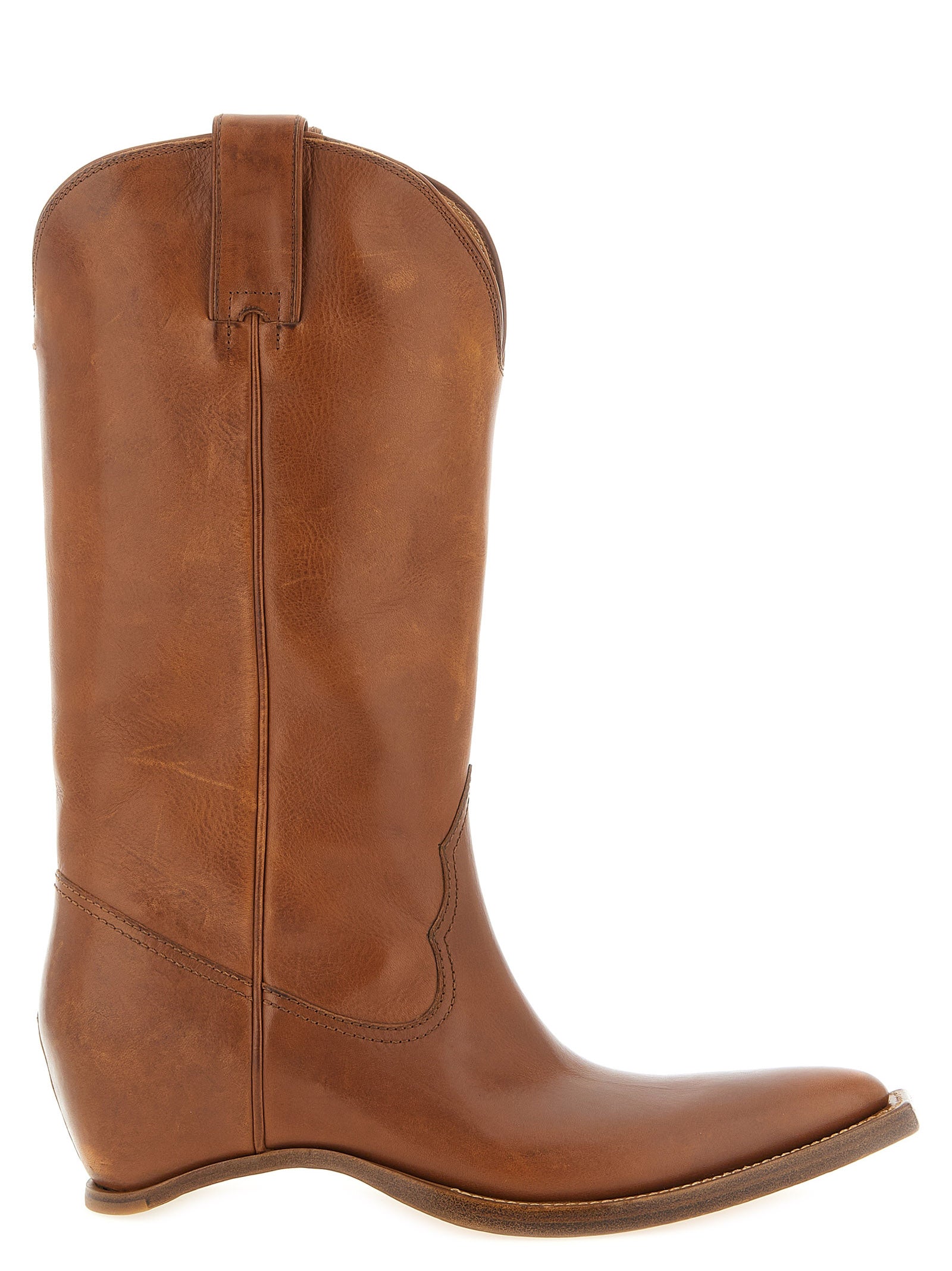 Wedge Chelsea Boots by Maison Margiela for women in bos taurus leather brown & signature showcases a impeccable silhouette as Women's Bos Taurus Leather Wedge Chelsea Boots, artfully defined by a impeccable wedge and a impeccable pointed toe style.
