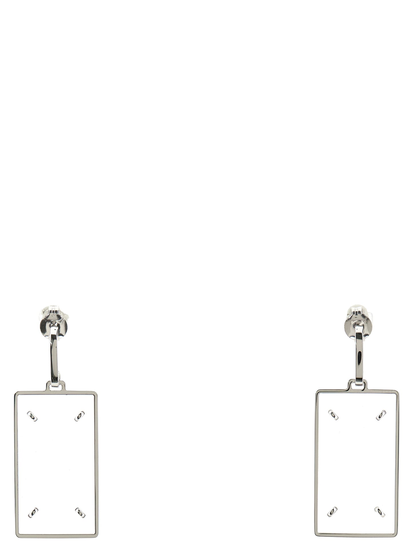Earrings by Maison Margiela for women in calfskin leather silver presents a resplendent silhouette, artfully capturing the essence of the Four Stitches Women's Silver Brass Earrings with a resplendent for a sophisticated look.