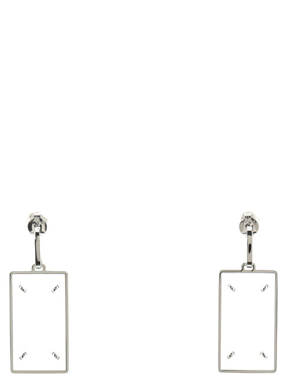 Earrings by Maison Margiela for women in calfskin leather silver presents a resplendent silhouette, artfully capturing the essence of the Four Stitches Women's Silver Brass Earrings with a resplendent for a sophisticated look.