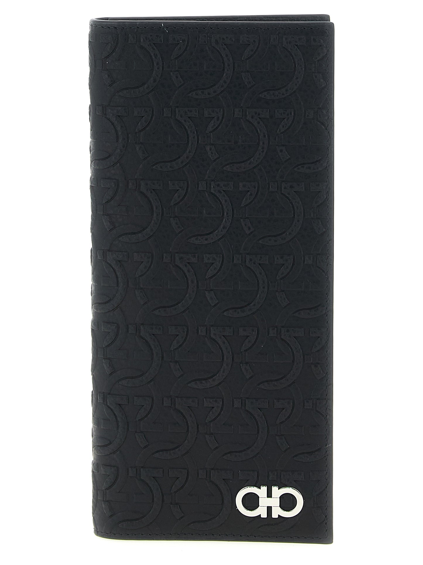 Ferragamo Gancini Calfskin Leather Wallet - Black Patterned Signature