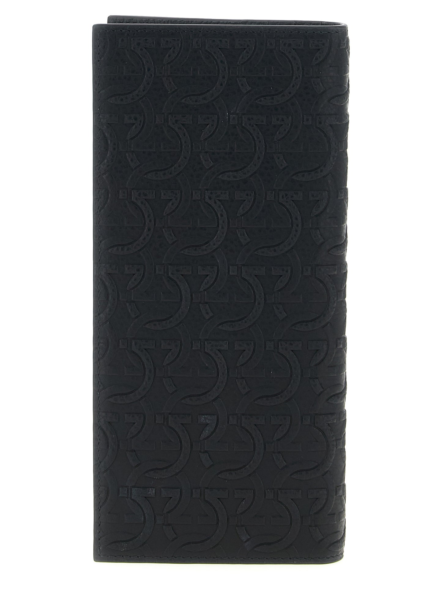 Ferragamo Gancini Calfskin Leather Wallet - Black Patterned Signature