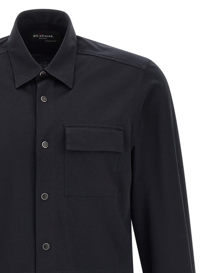 Shirt by Kiton for men in cotton blue features an architectural silhouette with a refined and elegant for a architectural look.