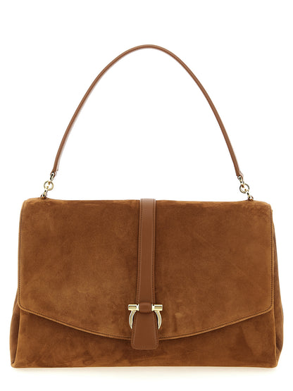 Shoulder Evening Saddle Bag by Ferragamo for women in suede leather brown & signature presents a versatile silhouette, showcasing a secure flap & magnetic and versatile with versatile shoulder-strap, handle & adjustable-strap for a sophisticated look.