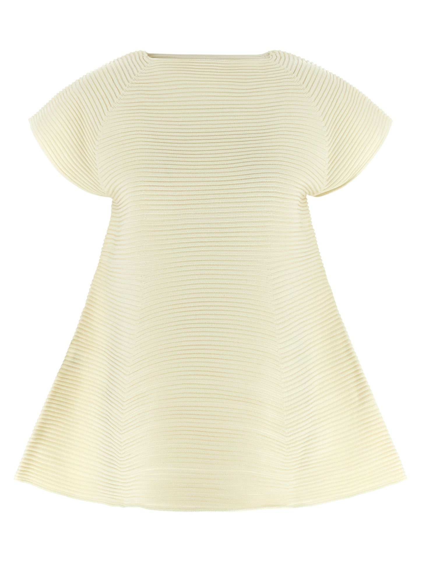 Issey Miyake Women's Flared Short-Sleeve Crew Neck Polyester & Nylon Dress - Bicolour Yellow