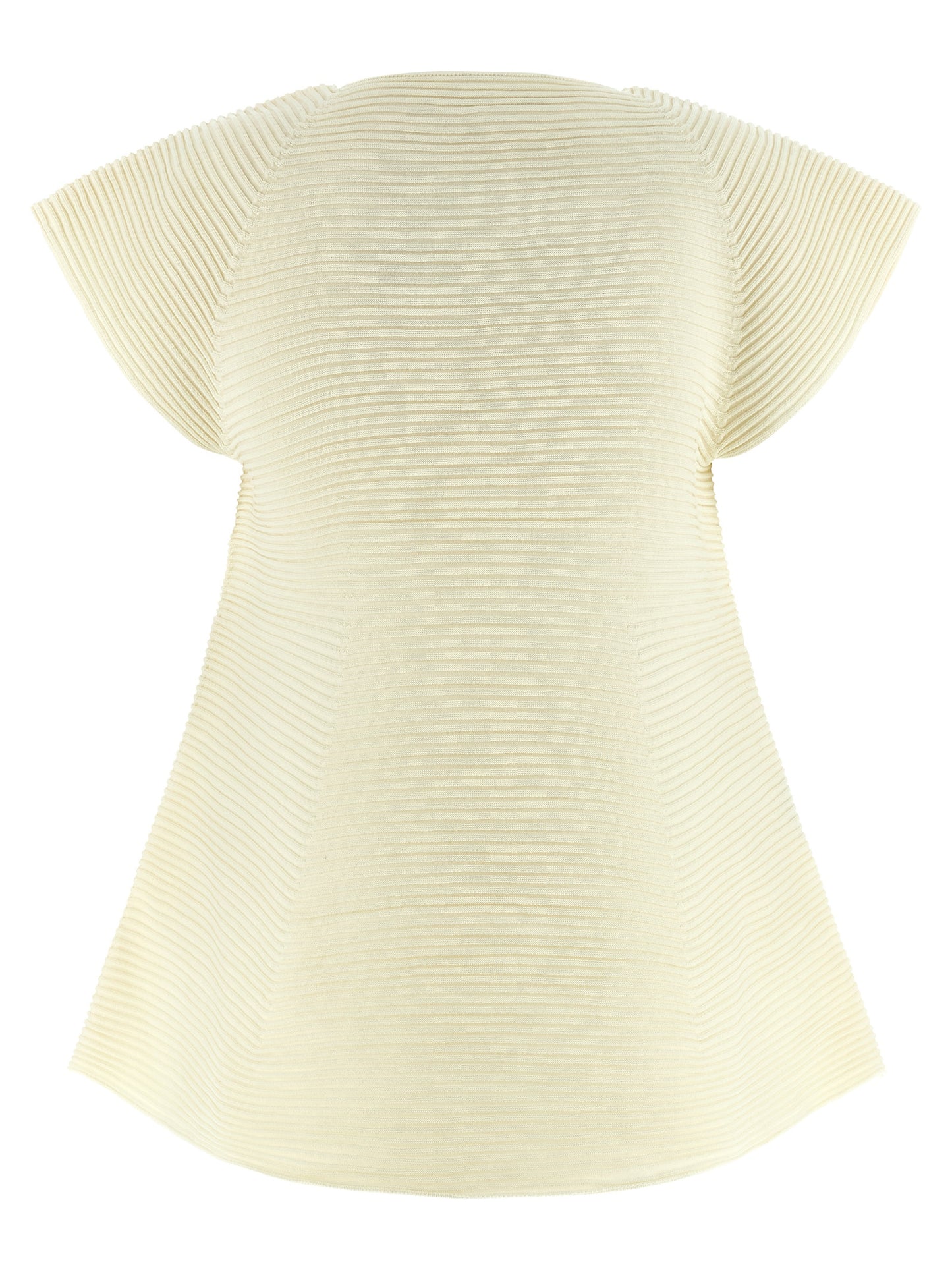Issey Miyake Women's Flared Short-Sleeve Crew Neck Polyester & Nylon Dress - Bicolour Yellow