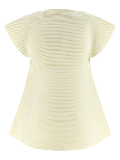 Issey Miyake Women's Flared Short-Sleeve Crew Neck Polyester & Nylon Dress - Bicolour Yellow