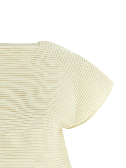 Issey Miyake Women's Flared Short-Sleeve Crew Neck Polyester & Nylon Dress - Bicolour Yellow