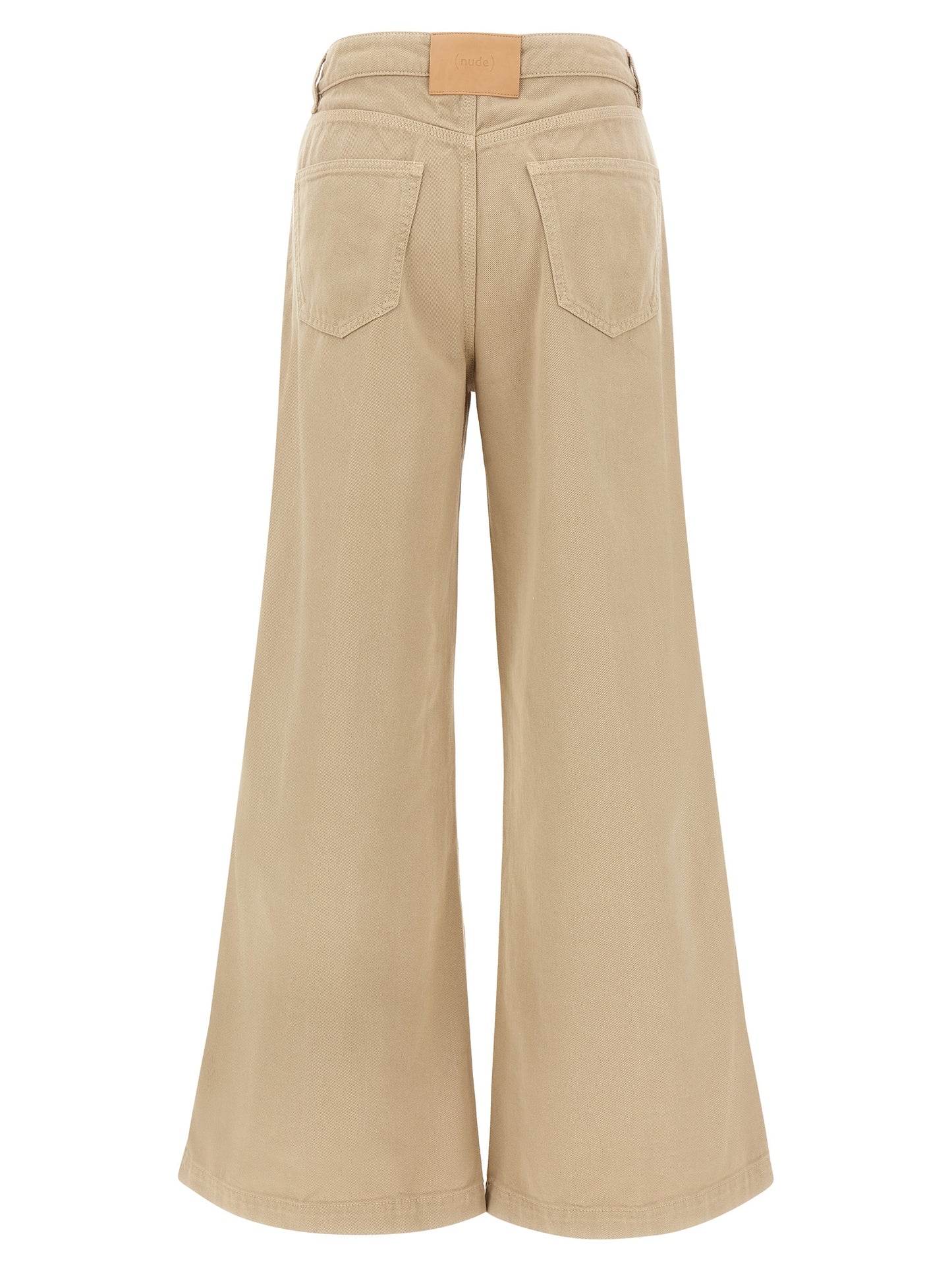 Trousers by NUDE for women in cotton beige, nude & signature presents a smart silhouette, meticulously detailed with a smart flared, a smart long, and a smart .