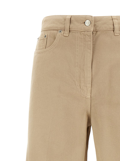 Trousers by NUDE for women in cotton beige, nude & signature features an on trend silhouette, showcasing a sophisticated flared with a long and for an on trend finish.