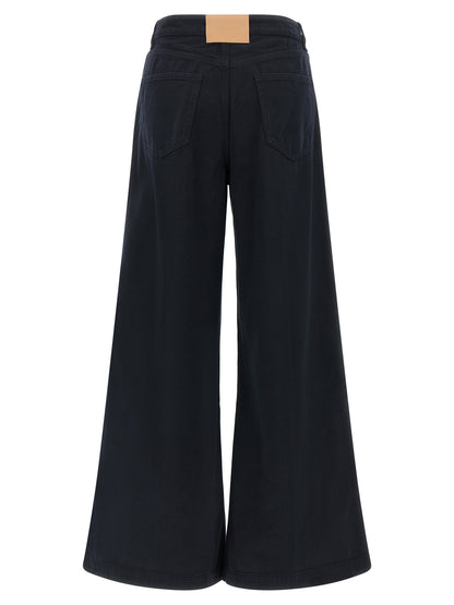 Trousers by NUDE for women in cotton blue & nude features an on trend silhouette, showcasing a sophisticated flared with a long and for an on trend finish.