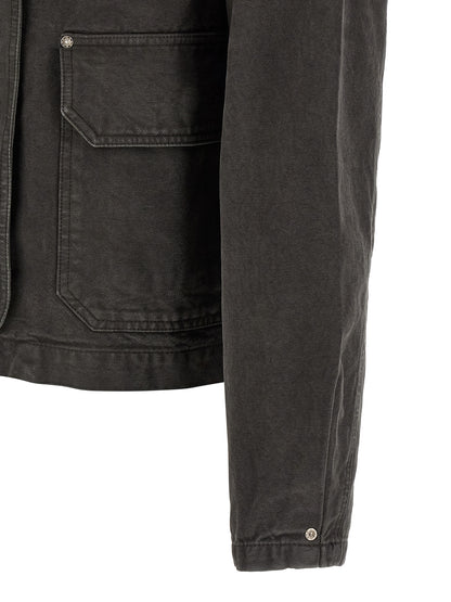 This Trucker Jacket by MFPEN for men in organic cotton denim gray exhibits a edgy silhouette, meticulously detailed with functional and a edgy for a edgy finish.