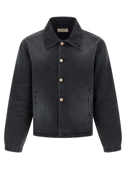 Trucker Jacket by MFPEN for men in organic cotton denim black presents a effortlessly chic silhouette, showcasing a sophisticated shirt-collar neckline and premium pockets for a truly effortlessly chic finish.