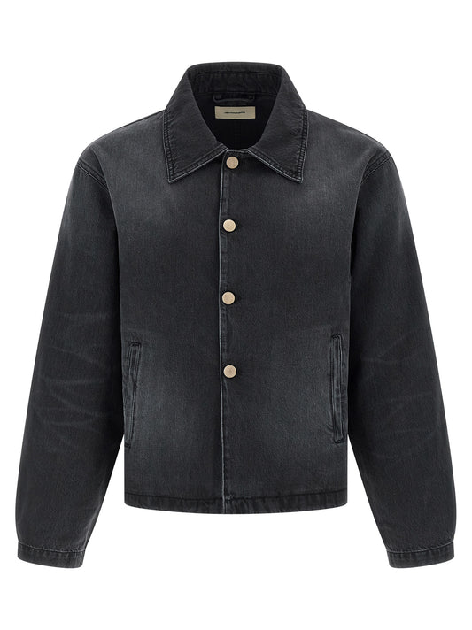 Trucker Jacket by MFPEN for men in organic cotton denim black features a city-ready silhouette, detailed with pockets and a city-ready shirt-collar neckline.